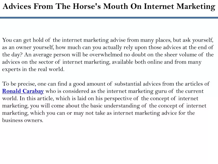 advices from the horse s mouth on internet