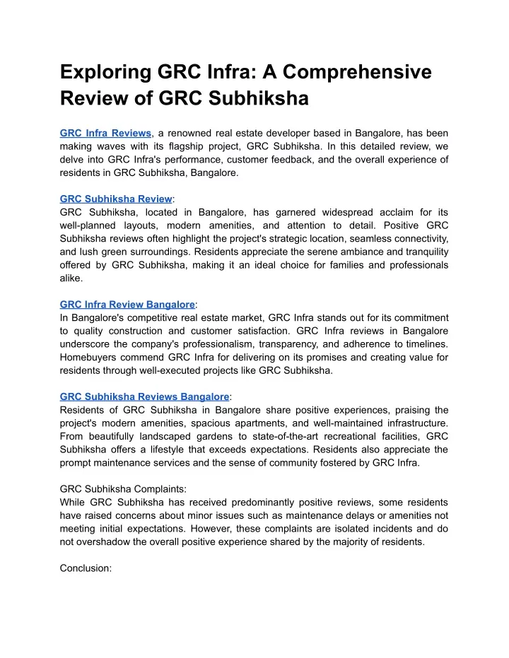 exploring grc infra a comprehensive review