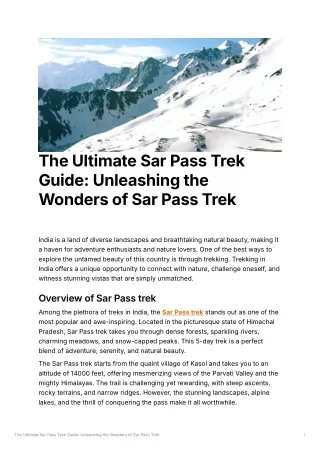 The Ultimate Sar Pass Trek Guide: Unleashing the Wonders of Sar Pass Trek