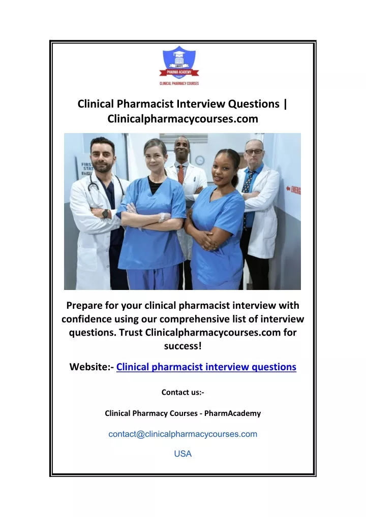 clinical pharmacist interview questions