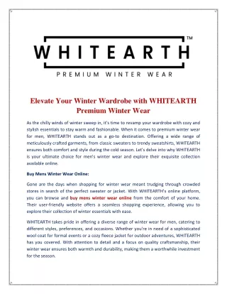 Elevate Your Winter Wardrobe with WHITEARTH Premium Winter Wear