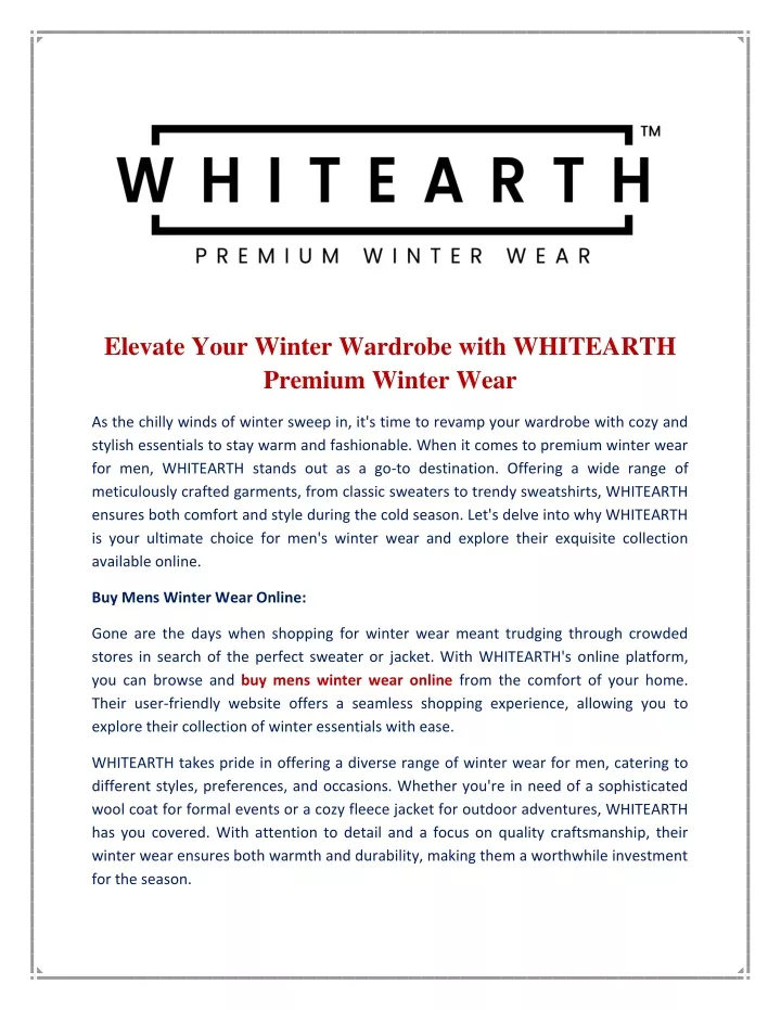 elevate your winter wardrobe with whitearth
