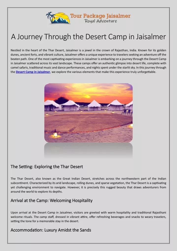 a journey through the desert camp in jaisalmer