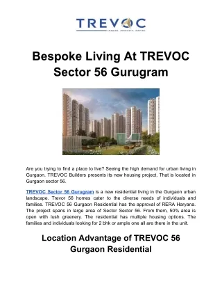 Bespoke Living At TREVOC Sector 56 Gurugram