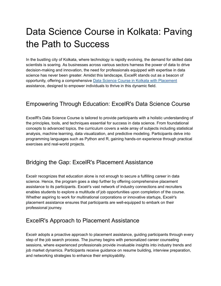 data science course in kolkata paving the path