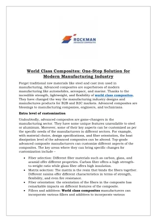 World Class Composites- One-Stop Solution for Modern Manufacturing Industry