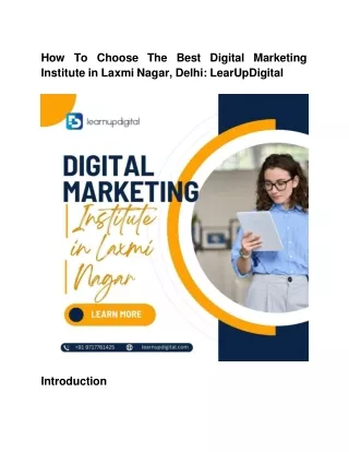 How to choose the Best Digital Marketing Institute in Laxmi Nagar