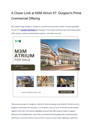 A Closer Look at M3M Atrium 57 Gurgaon's Prime Commercial Offering