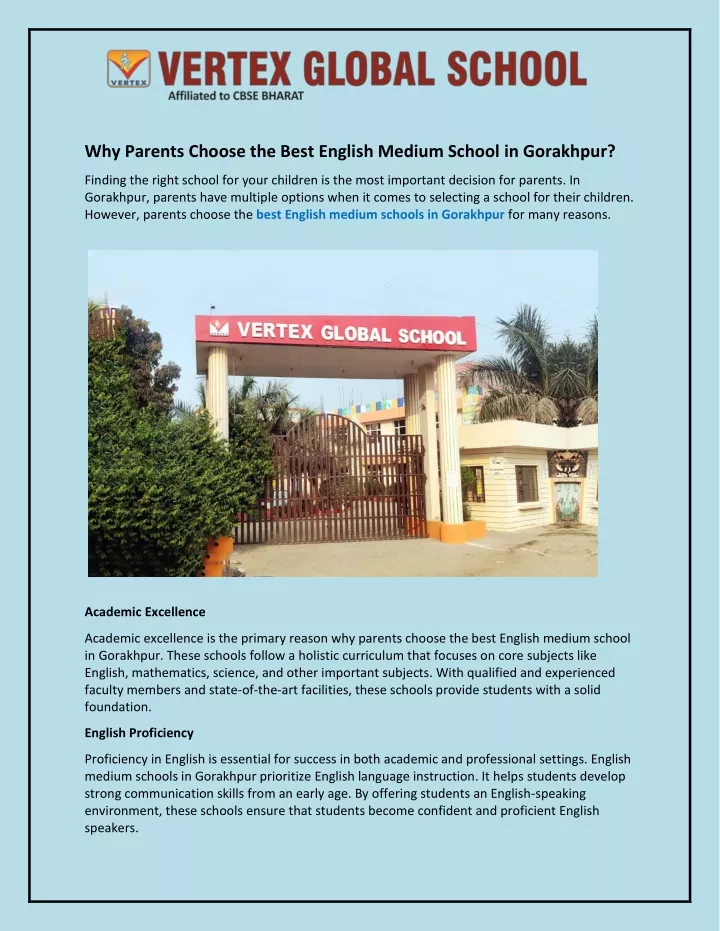 why parents choose the best english medium school