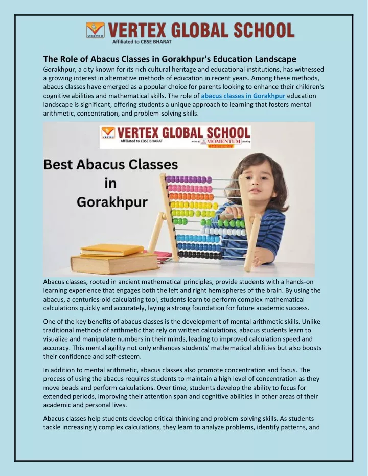 the role of abacus classes in gorakhpur