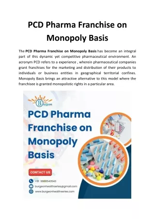 PCD Pharma Franchise on Monopoly Basis