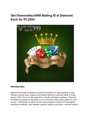 Get Diamondexch999 Betting ID at Diamond Exch for IPL2024