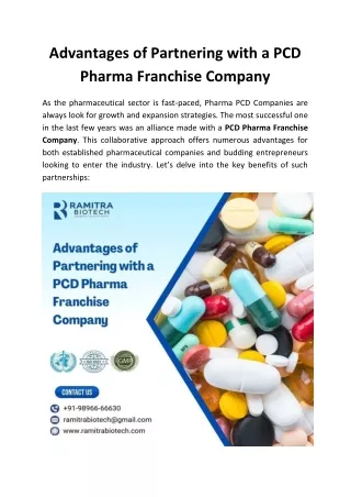 Advantages of Partnering with a PCD Pharma Franchise Company