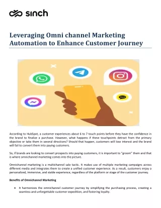 Leveraging Omni channel Marketing Automation to Enhance Customer Journey