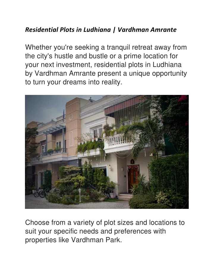 residential plots in ludhiana vardhman amrante