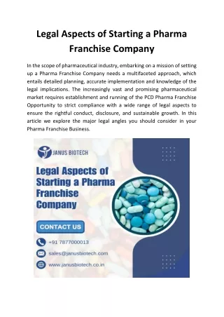 Legal Aspects of Starting a Pharma Franchise Company