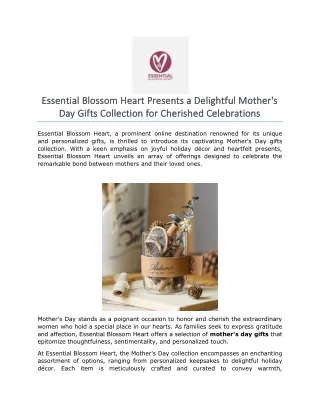Essential Blossom Heart Presents a Delightful Mother's Day Gifts Collection for Cherished Celebrations