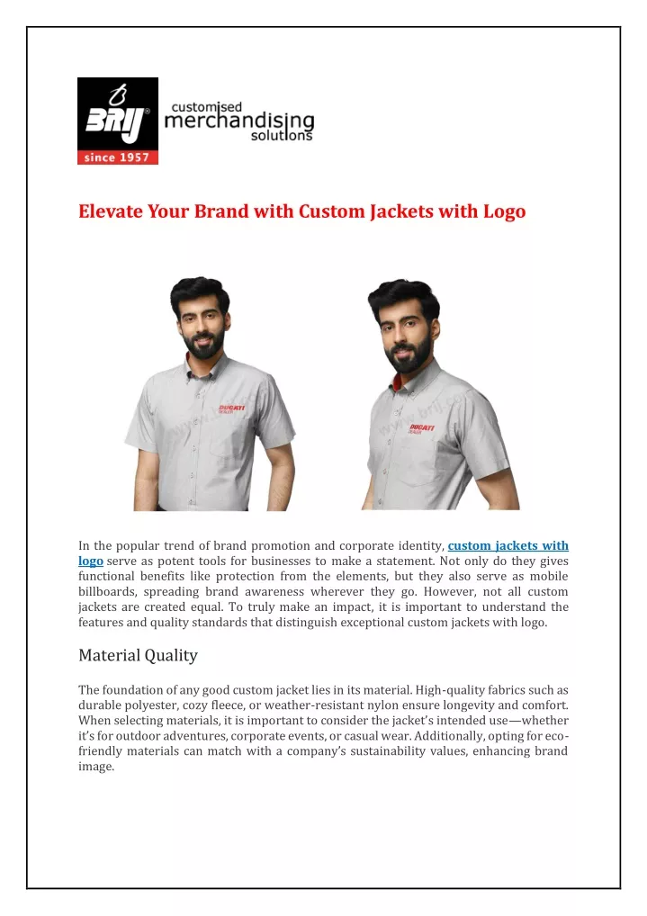 elevate your brand with custom jackets with logo