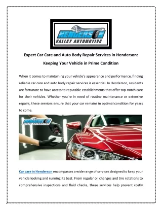 Expert Car Care and Auto Body Repair Services in Henderson