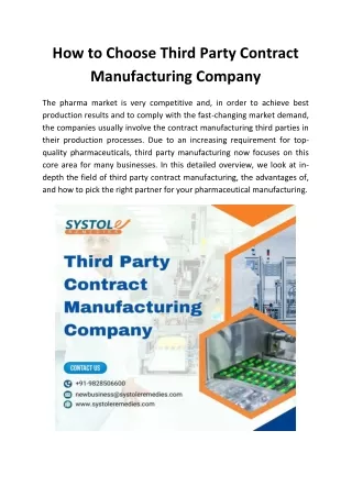 How to Choose Third Party Contract Manufacturing Company