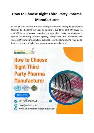 How to Choose Right Third Party Pharma Manufacturer?