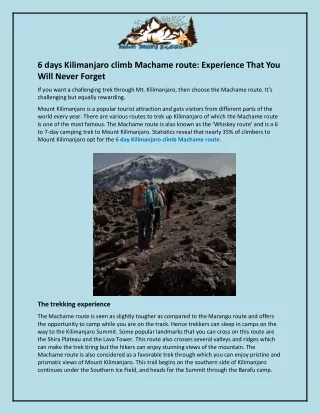 6 days Kilimanjaro climb Machame route and Experience That You Will Never Forget