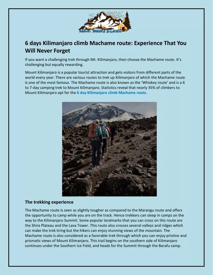 6 days kilimanjaro climb machame route experience