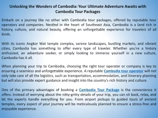 Unlocking the Wonders of Cambodia Your Ultimate Adventure Awaits with Cambodia Tour Packages