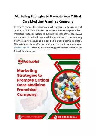 Marketing Strategies to Promote Your Critical Care Medicine Franchise Company