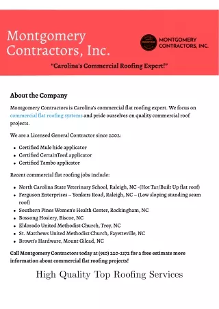 Montgomery Contractors - High Quality Top Roofing Services