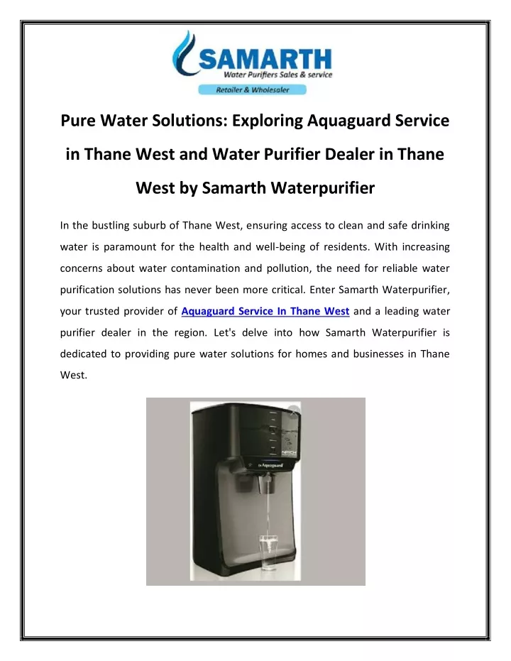 pure water solutions exploring aquaguard service