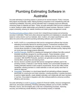 Plumbing Estimating Software in Australia