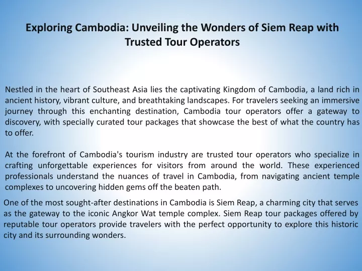 exploring cambodia unveiling the wonders of siem