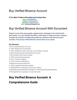 Buy Verified Binance Account From Trusted Website