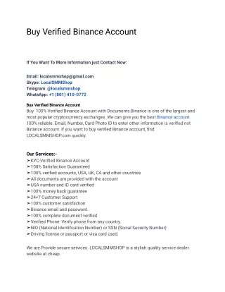 Buy Verified Binance Account From Trusted Website