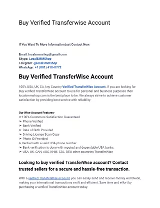 Buy Verified Transferwise Account From Trusted Website