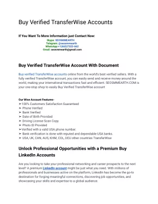 Buy Verified Transferwise Account From Trusted Website
