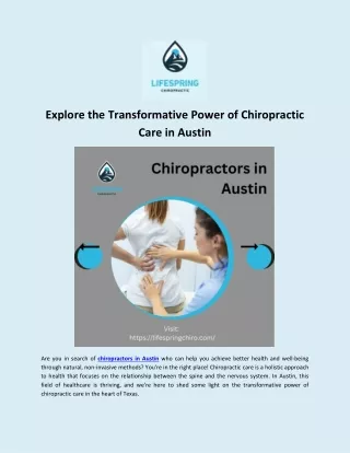 Explore the Transformative Power of Chiropractic Care in Austin