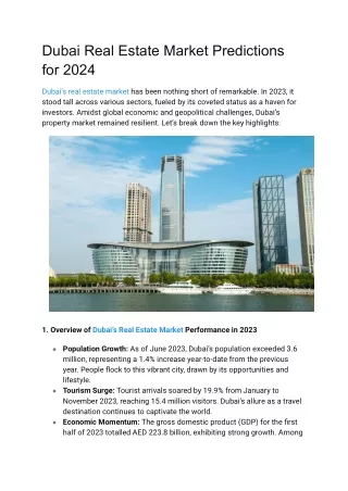 Dubai Real Estate Market Predictions for 2024
