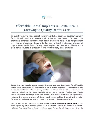 Affordable Dental Implants in Costa Rica- A Gateway to Quality Dental Care