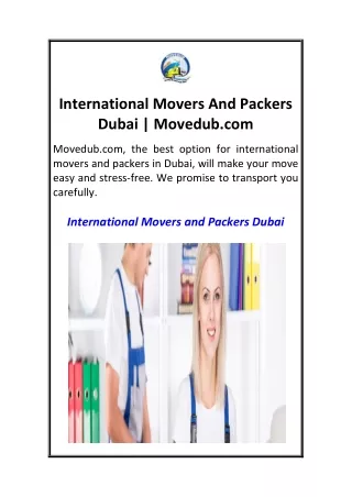 International Movers And Packers Dubai  Movedub.com