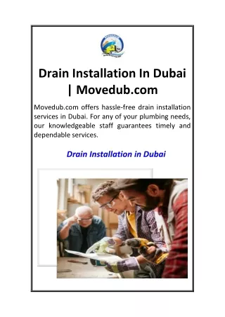 Drain Installation In Dubai  Movedub.com