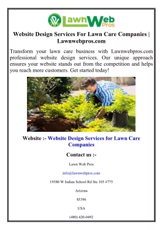 Website Design Services For Lawn Care Companies  Lawnwebpros.com