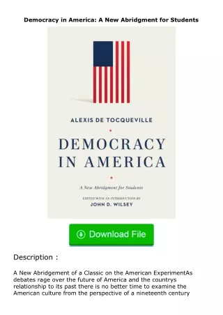 download⚡️ free (✔️pdf✔️) Democracy in America: A New Abridgment for Students