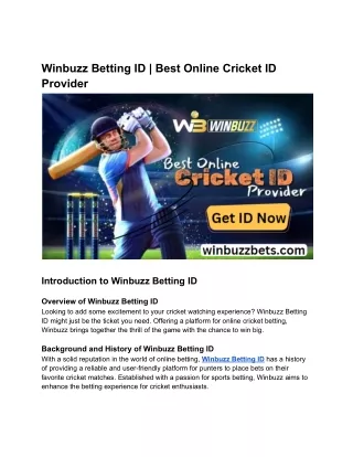 Winbuzz Betting ID _ Best Online Cricket ID Provider