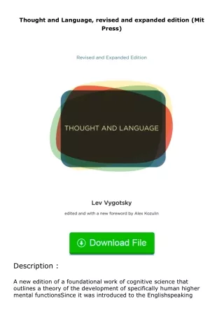 ✔️READ ❤️Online Thought and Language, revised and expanded edition (Mit Press)