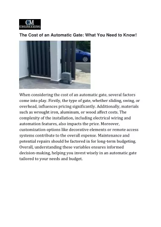 The Cost of an Automatic Gate: What You Need to Know!