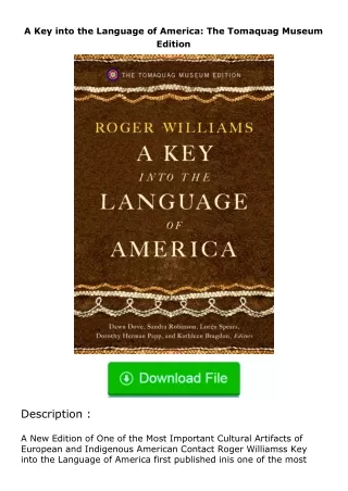 Download⚡ A Key into the Language of America: The Tomaquag Museum Edition