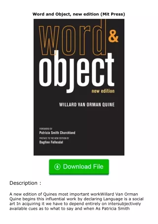 Pdf⚡(read✔online) Word and Object, new edition (Mit Press)