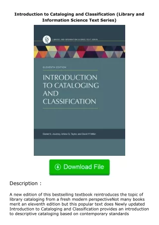 full✔download️⚡(pdf) Introduction to Cataloging and Classification (Library and Information Science Text Series)